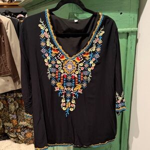 Floral Embroidered Black Tunic